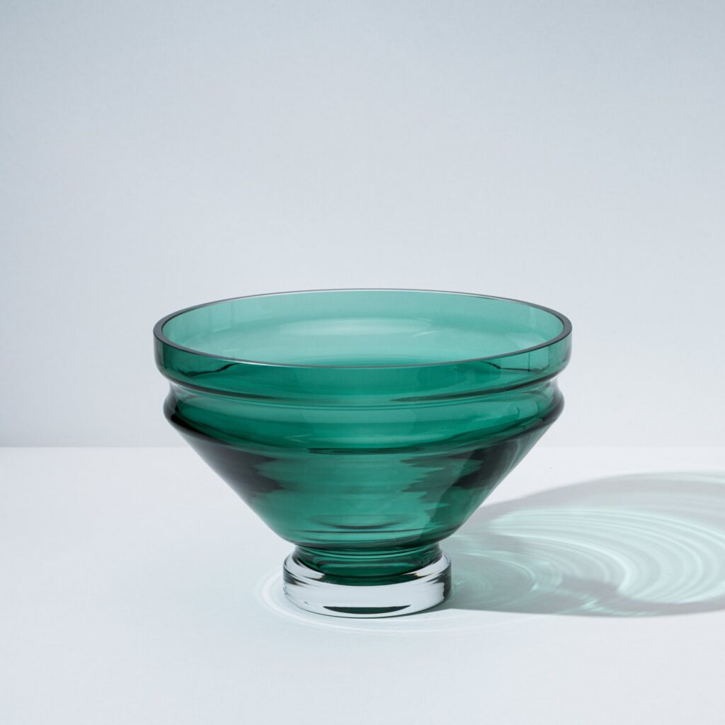 Large Bristol Green Sculptural Ripple Glass Bowl