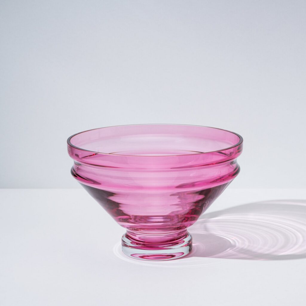 Large Rubine Red Sculptural Ripple Glass Bowl
