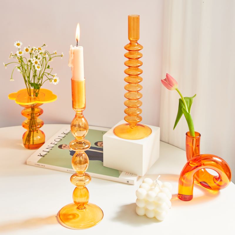 Orange Blown Glass Candle holders - Image 3
