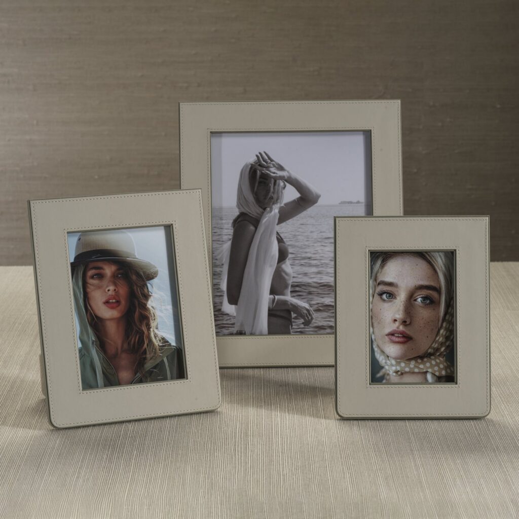 Gray and Sage Nappa Leather Photo Frame