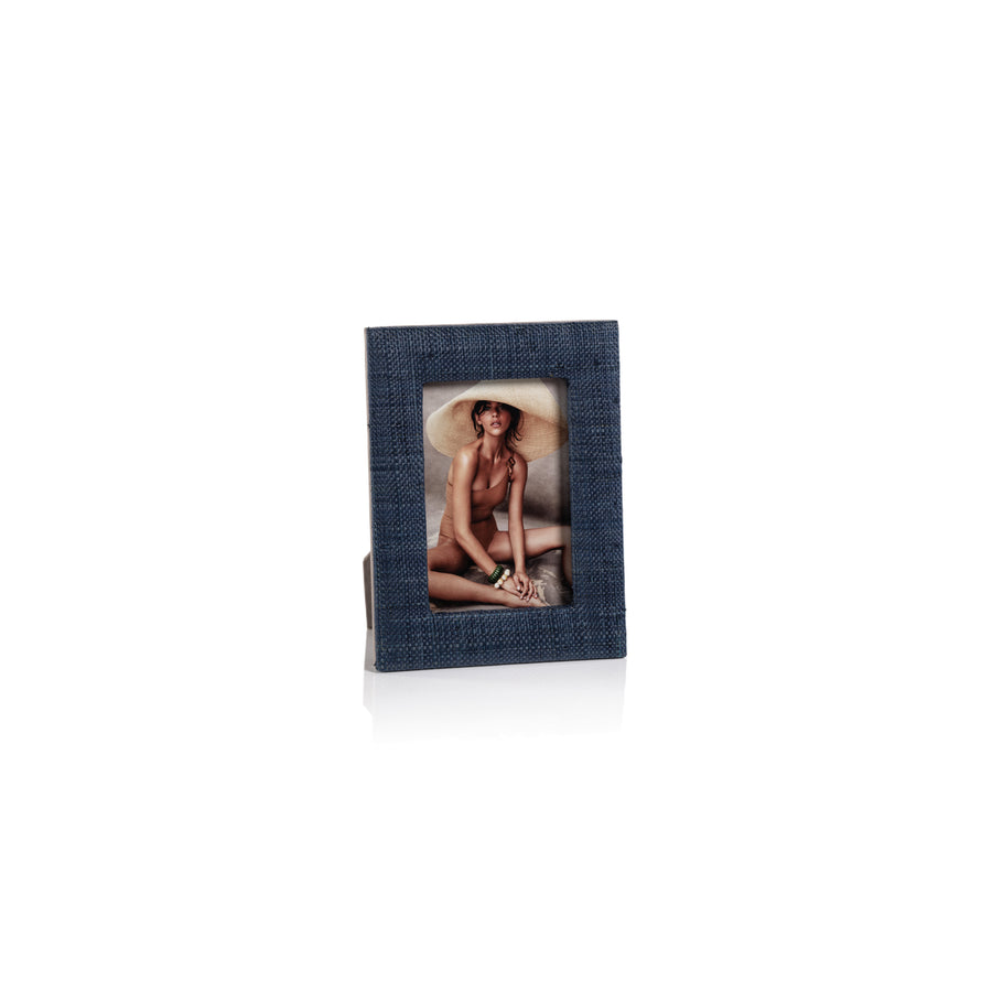 Navy Blue and Ikat Natural Raffia Photo Frame
